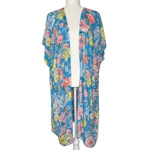 Ann‎ Taylor Loft XS/S Long Kimono Cottage Open Front Swim Cover Shirt Cardigan